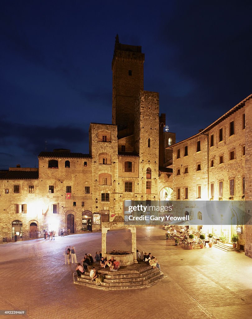 Piazza in San Gimignano at dusk