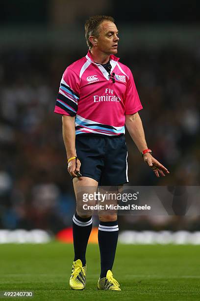 Referee Chris Pollock of New Zealand during the 2015 Rugby World Cup Pool A match between England and Uruguay at Manchester City Stadium on October...