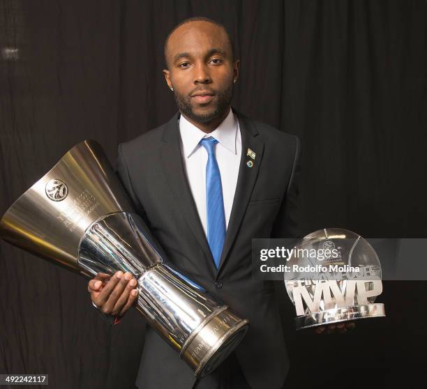 Tyrese Rice, #4 of Maccabi Electra Tel Aviv and MVP of the Final poses during the Turkish Airlines Euroleague Final Four Champions Photo Sesion with...