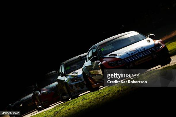 Alain Menu of Team BMR heads a pack of cars during Race Two of the Final Round of the Dunlop MSA British Touring Car Championship at Brands Hatch on...