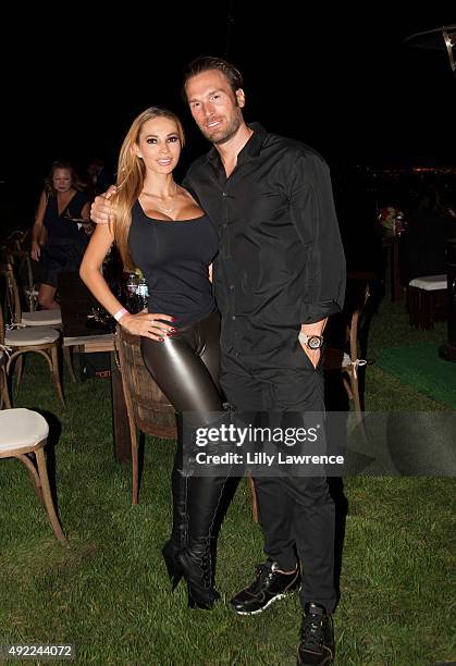 Maria and Bastian Yotta attend Victorino Noval birthday celebration at The Vineyard Beverly Hills on October 10, 2015 in Beverly Hills, California.