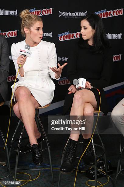 Rachael Taylor and Krysten Ritter visit the SiriusXM Studios during New York Comic-Con at The Jacob K. Javits Convention Center on October 10, 2015...