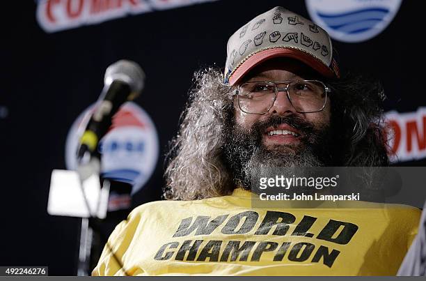 Judah Friedlander speaks during Boardertown panel at New York Comic-Con 2015 -day 3 at The Jacob K. Javits Convention Center on October 10, 2015 in...