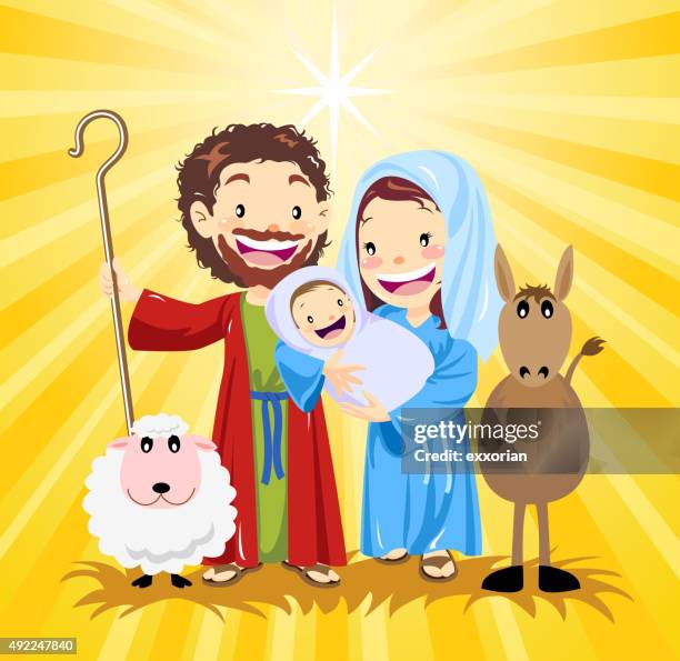 stockillustraties, clipart, cartoons en iconen met holy family - baby goats