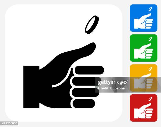 hand and coin icon flat graphic design - coin toss stock illustrations