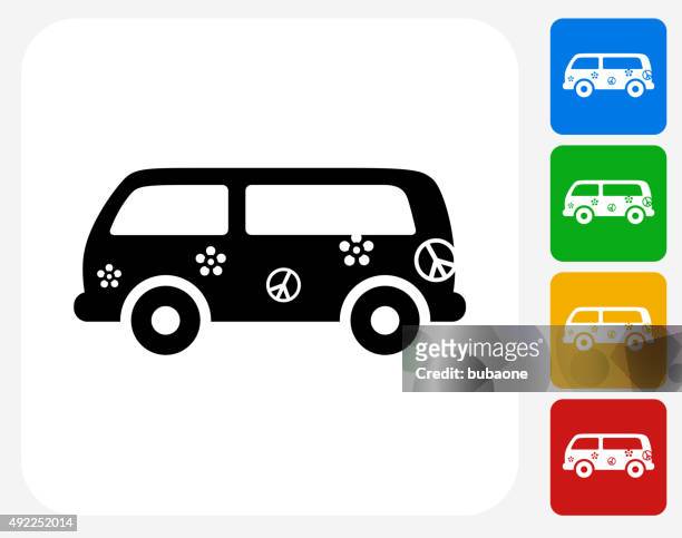 hippie-bus, symbol flache grafik design - lieferwagen stock-grafiken, -clipart, -cartoons und -symbole