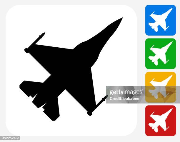 ilustraciones, imágenes clip art, dibujos animados e iconos de stock de jet iconos planos de diseño gráfico - avión de caza