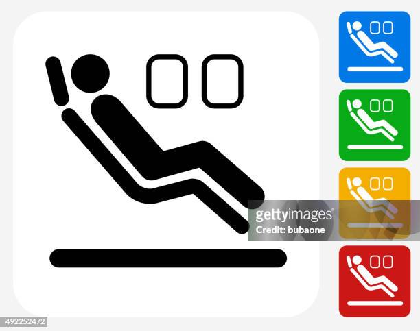 sitting in airplane icon flat graphic design - business class reclining plane stock illustrations