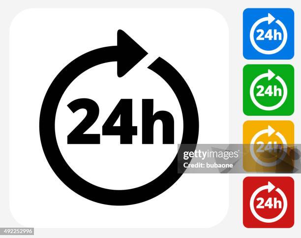 ilustrações de stock, clip art, desenhos animados e ícones de 24 horas de ícone plano de design gráfico - aberto 24 horas