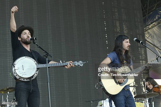 Scott Avett and Seth Avett of The Avett Brothers perform during the 2014 Hangout Music Festival at Hangout Beach on May 18, 2014 in Gulf Shores,...