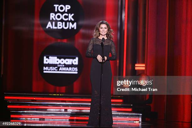 Shania Twain speaks onstage during the 2014 Billboard Music Awards held at MGM Grand Garden Arena on May 18, 2014 in Las Vegas, Nevada.