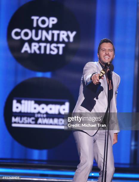 Luke Bryan, winner of Top Country Artist apeaks onstage during the 2014 Billboard Music Awards held at MGM Grand Garden Arena on May 18, 2014 in Las...