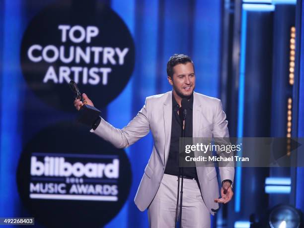 Luke Bryan, winner of Top Country Artist apeaks onstage during the 2014 Billboard Music Awards held at MGM Grand Garden Arena on May 18, 2014 in Las...