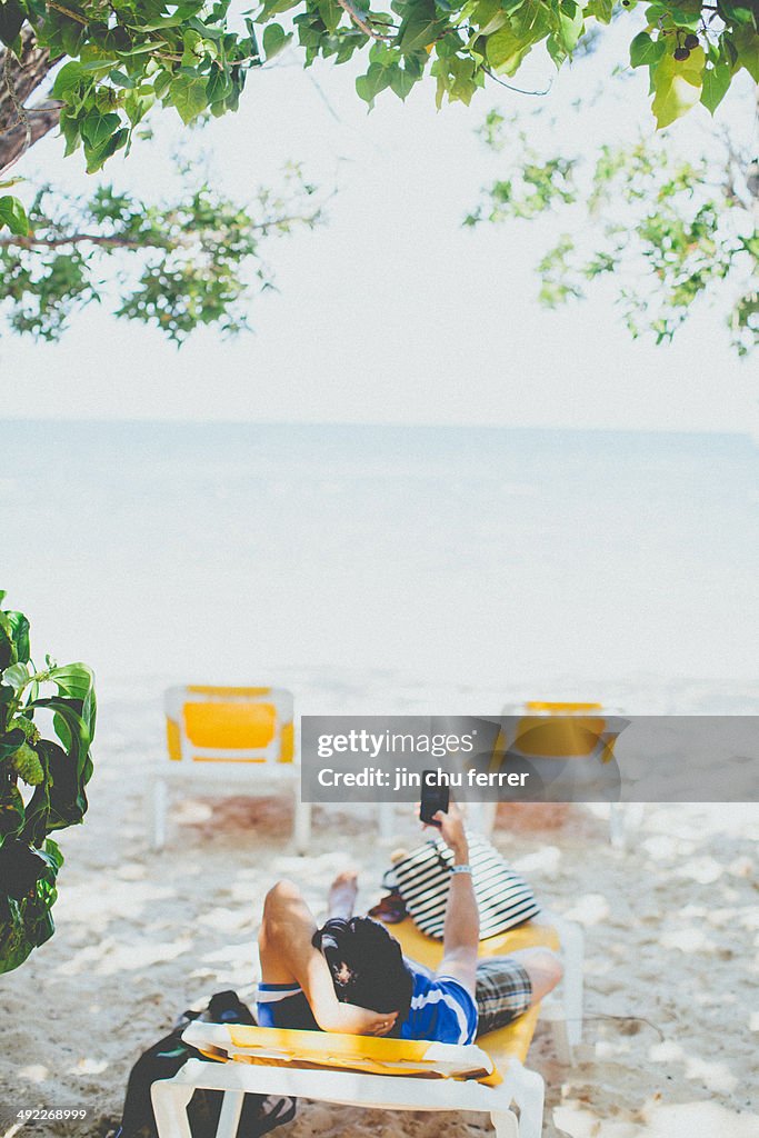 Lounging on a beach and enjoying the view!