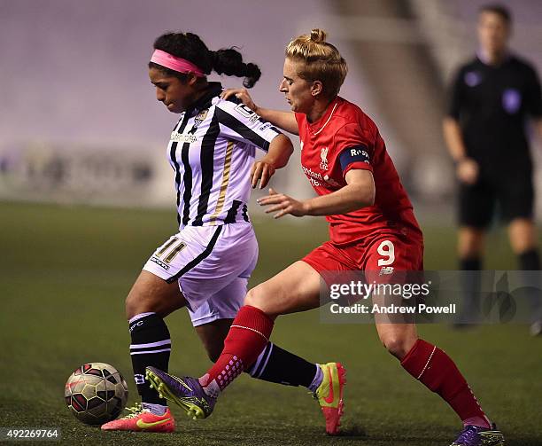 Natasha Dowie of Liverpool Ladies competes with Desiree Scott of Notts County Ladies during the Continental Cup Semi-Final match between Liverpool...