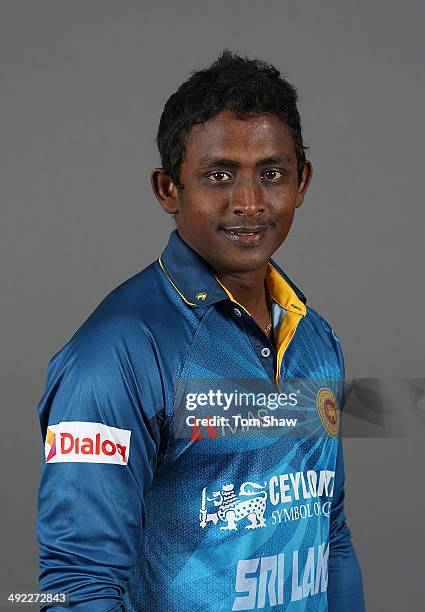 Ajantha Mendis of Sri Lanka poses for a headshot during the Sri Lanka nets session at The Kia Oval on May 19, 2014 in London, England.
