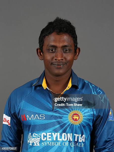 Ajantha Mendis of Sri Lanka poses for a headshot during the Sri Lanka nets session at The Kia Oval on May 19, 2014 in London, England.