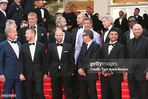 Actors Glen Powell, Kelsey Grammer, Dolph Lundgren, Harrison Ford, director Patrick Hughes, actors Antonio Banderas, Randy Couture Victor Ortiz, Mel...