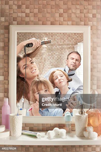 family bathroom - standing mirror stock pictures, royalty-free photos & images