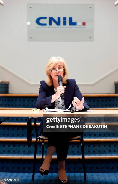 The president of the Commission nationale de l'informatique et des libertés aka CNIL , Isabelle Falque-Pierrotin gives a press conference to present...