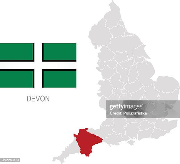 flag of devon and location on england map - devon stock illustrations