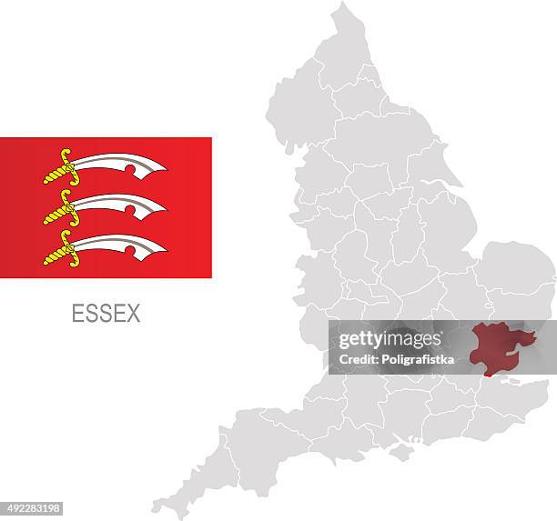 flag of essex and location on england map - essex stock illustrations