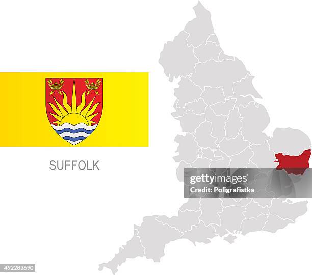 flag of suffolk and location on england map - east anglia stock illustrations