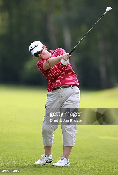 Katie Tebbet of Rothley Park GC plays an approach shot during the Glenmuir Women's PGA Professional Championship Qualifier at Little Aston Golf Club...