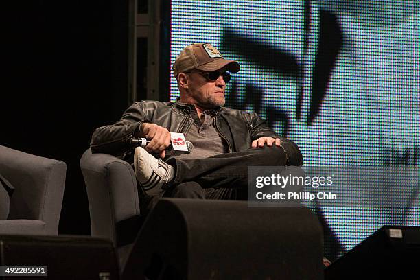 Actor Michael Rooker talks about "The Walking Dead" in the "Waking the Dead" panel discussion at the Expo Pavilion during the Calgary Comic and...