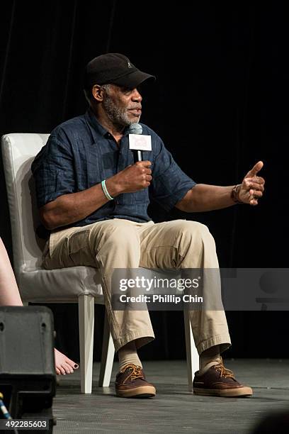 Actor Danny Glover discusses his career in the "Spotlight on Danny Glover" panel discussion at the Expo Pavilion during the Calgary Comic and...