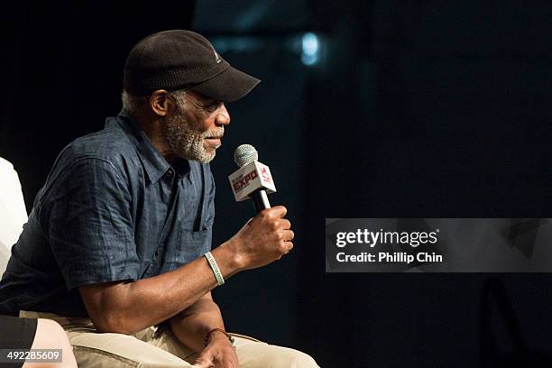 Actor Danny Glover discusses his career in the "Spotlight on Danny Glover" panel discussion at the Expo Pavilion during the Calgary Comic and...