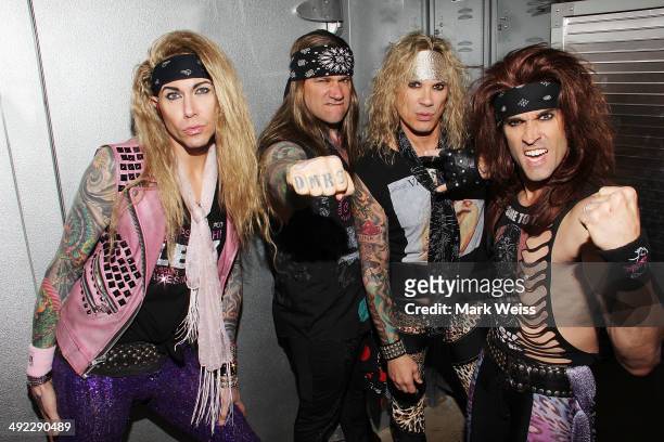 Lexxi Foxx, Stix Zadinia, Michael Starr and Satchel backstage at Starland Ballroom on May 18, 2014 in Sayreville, New Jersey.