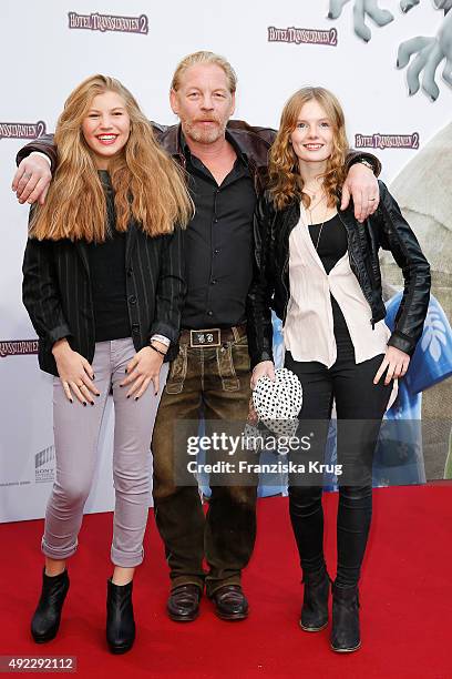 Lilith Becker, Ben Becker and guest attend the 'Hotel Transsilvanien 2' German Premiere on October 11, 2015 in Berlin, Germany.