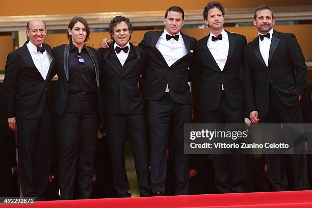 Jon Kilik, Megan Ellison, Mark Ruffalo, Channing Tatum, director Bennett Miller and Steve Carell attend the "Foxcatcher" premiere during the 67th...