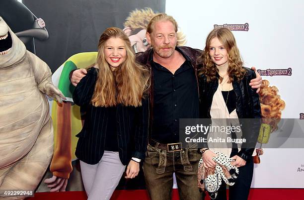 Ben Becker with daughter Lilith Becker and his niece Lulu Becker attend the German premiere for the film 'Hotel Transsilvanien 2' at Zoo Palast on...