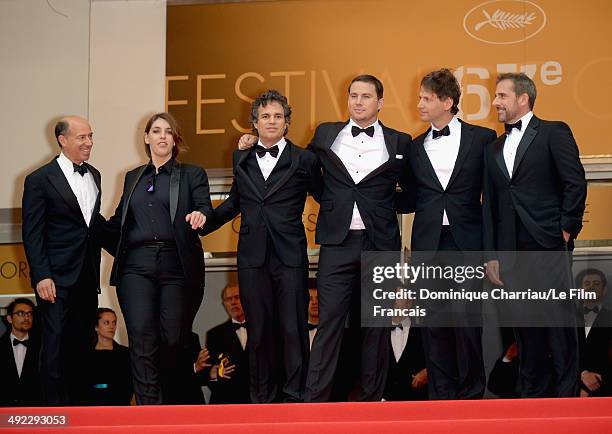 Jon Kilik, Megan Ellison, Mark Ruffalo, Channing Tatum, director Bennett Miller and Steve Carell attend the "Foxcatcher" Premiere at the 67th Annual...