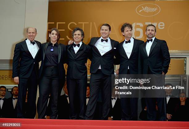 Jon Kilik, Megan Ellison, Mark Ruffalo, Channing Tatum, director Bennett Miller and Steve Carell attend the "Foxcatcher" Premiere at the 67th Annual...