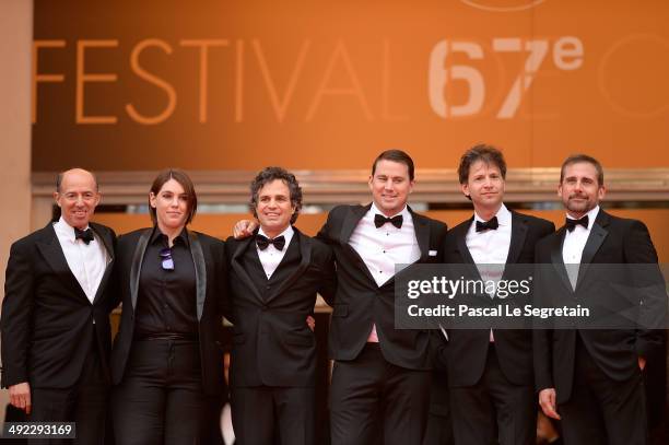 Jon Kilik, Megan Ellison, Mark Ruffalo, Channing Tatum, director Bennett Miller and Steve Carell attend the "Foxcatcher" premiere during the 67th...