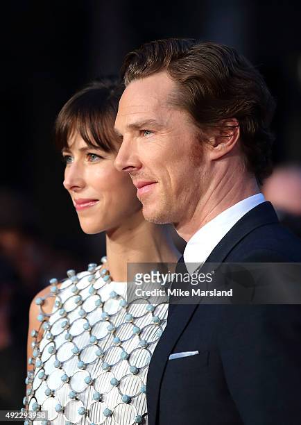 Benedict Cumberbatch and Sophie Hunter attend a screening of "Black Mass" during the BFI London Film Festival at Odeon Leicester Square on October...