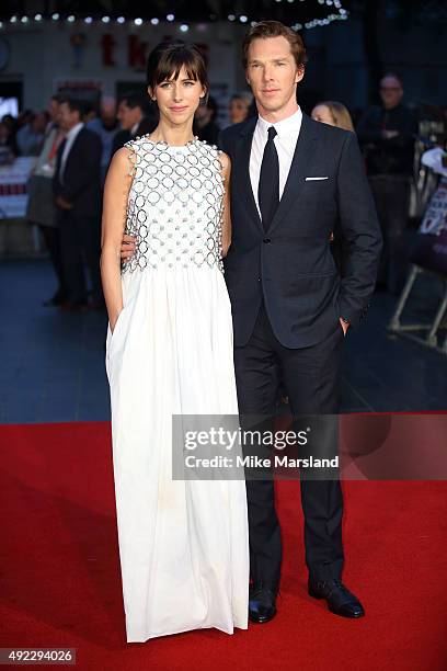 Benedict Cumberbatch and Sophie Hunter attend a screening of "Black Mass" during the BFI London Film Festival at Odeon Leicester Square on October...