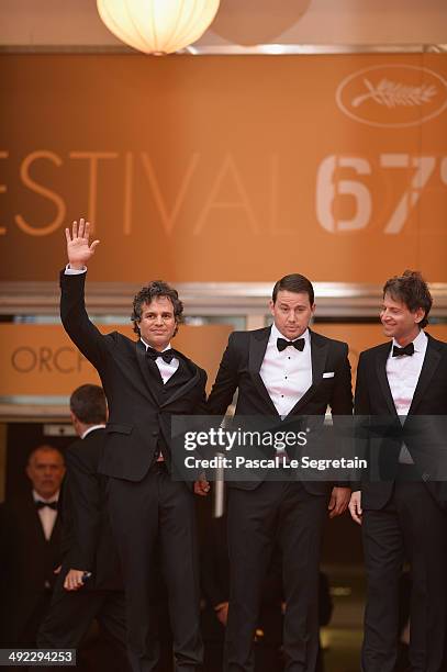 Mark Ruffalo, Channing Tatum and director Bennett Miller attend the "Foxcatcher" premiere during the 67th Annual Cannes Film Festival on May 19, 2014...
