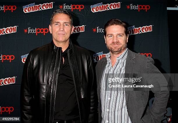 Jim Caviezel and Greg Plageman of "Person of Interest" attend New York Comic Con 2015 - Day 4 at The Jacob K. Javits Convention Center on October 11,...