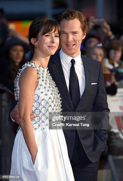 Sophie Hunter and Benedict Cumberbatch attend a screening of "Black Mass" during the BFI London Film Festival at Odeon Leicester Square on October...