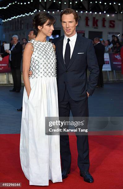 Sophie Hunter and Benedict Cumberbatch attend a screening of "Black Mass" during the BFI London Film Festival at Odeon Leicester Square on October...