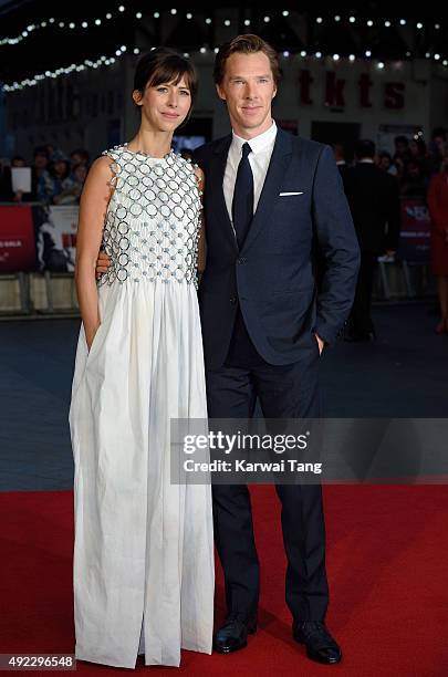 Sophie Hunter and Benedict Cumberbatch attend a screening of "Black Mass" during the BFI London Film Festival at Odeon Leicester Square on October...