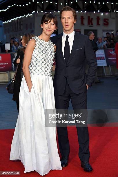 Sophie Hunter and Benedict Cumberbatch attend a screening of "Black Mass" during the BFI London Film Festival at Odeon Leicester Square on October...