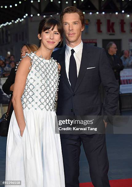 Sophie Hunter and Benedict Cumberbatch attend a screening of "Black Mass" during the BFI London Film Festival at Odeon Leicester Square on October...