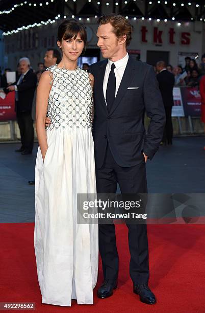 Sophie Hunter and Benedict Cumberbatch attend a screening of "Black Mass" during the BFI London Film Festival at Odeon Leicester Square on October...