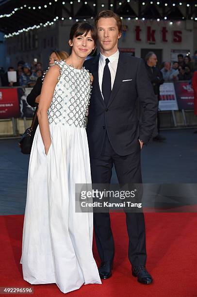 Sophie Hunter and Benedict Cumberbatch attend a screening of "Black Mass" during the BFI London Film Festival at Odeon Leicester Square on October...