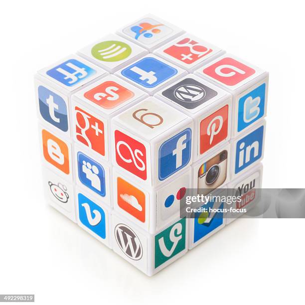 social media puzzle - google social networking service stock pictures, royalty-free photos & images